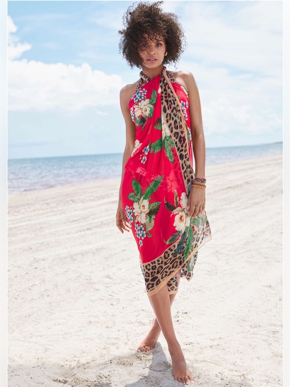 Venus Pareo Swim Cover-Up - Tula Floral Leopard & Floral Printed Sheer NWT OS
